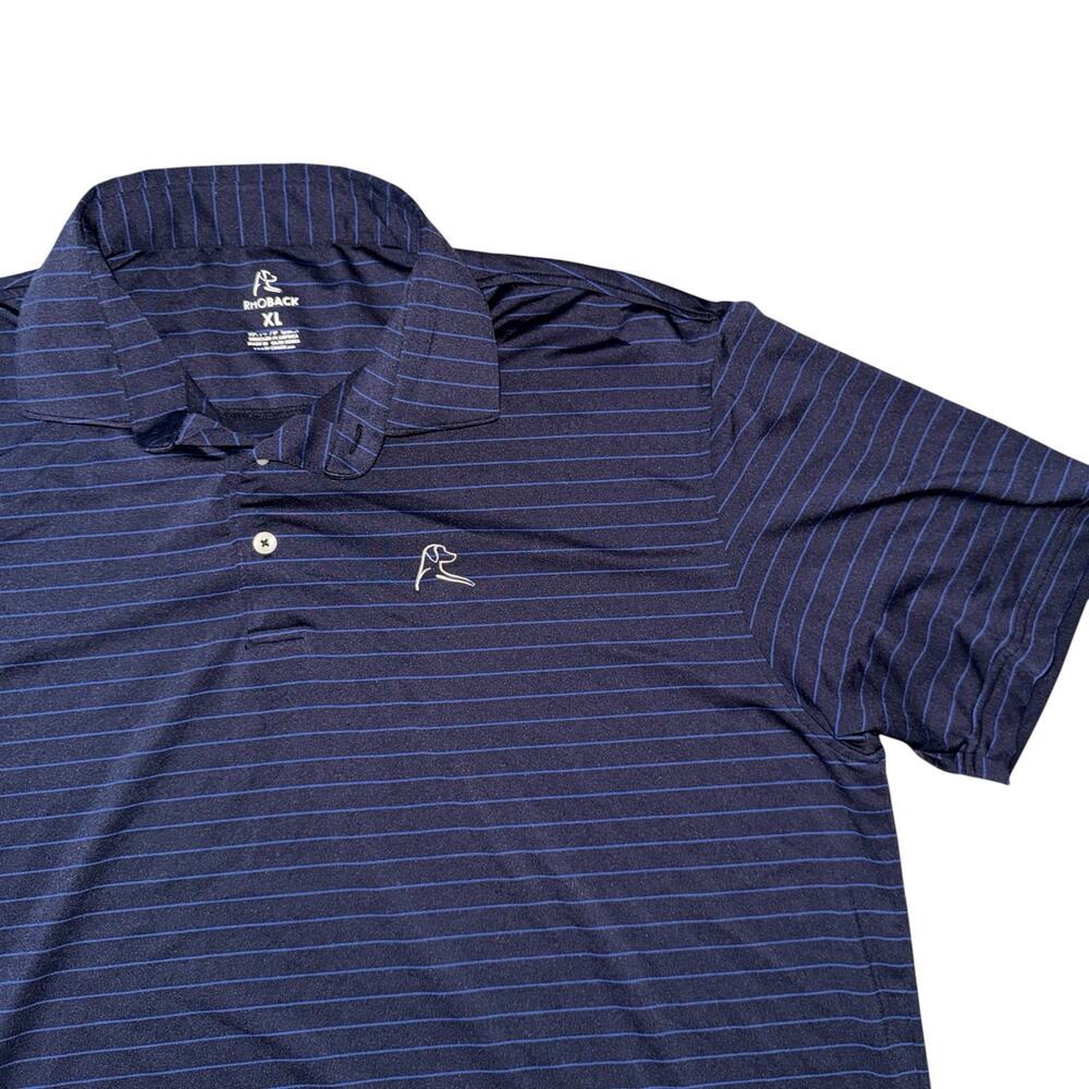Rhoback Men's The Birdie Stripe Short Sleeve Performance Polo Size XL Navy Blue
